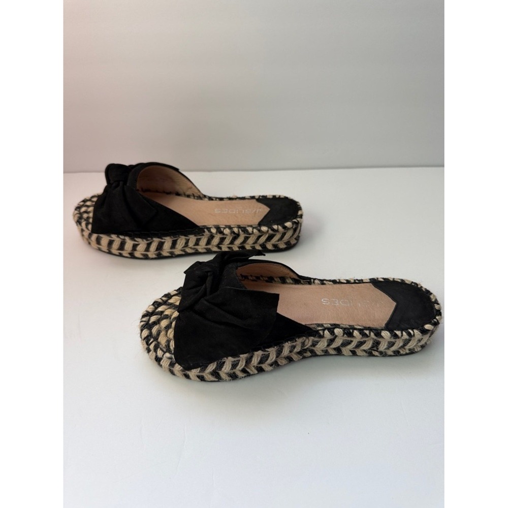 J/Slides Black‎ Bow Espadrille Mules Slip On Platform Sandals Women's Size - Picture 2 of 8